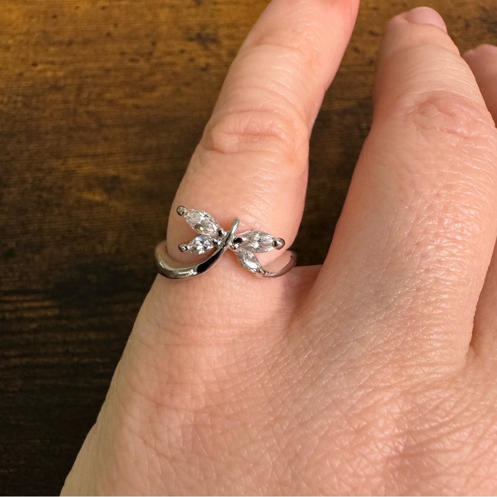 Silver Crystal Butterfly Ring size 5 Hallmarked 925 RSC